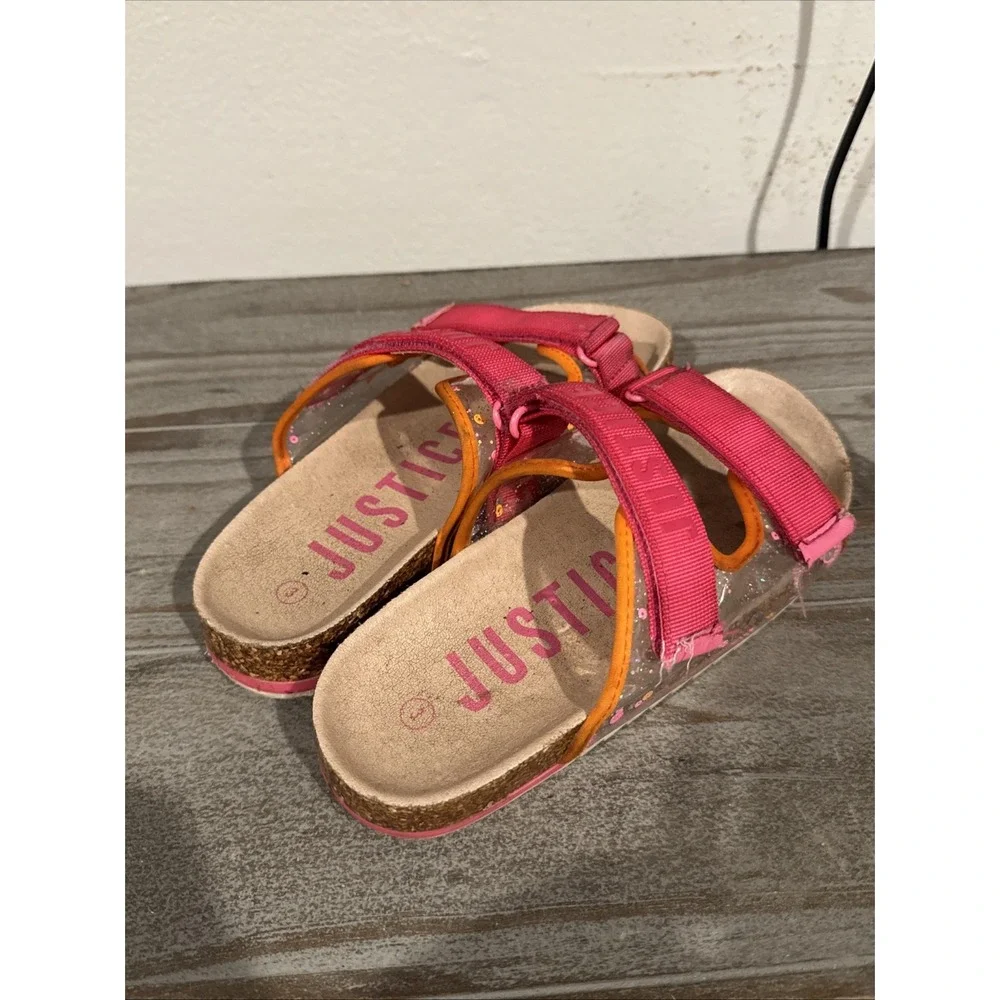 Justice Girls Pink Orange Sequin Slide Sandals Size 3 Hook & Loop Casual Shoes